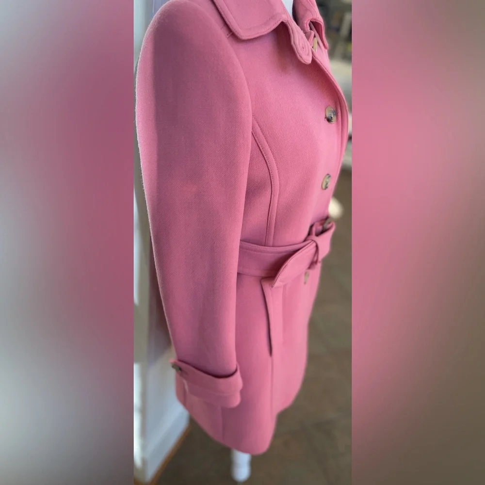 J. Crew Pink Double Cloth Wool  Trench Coat- Size 4 - Picture 6 of 16